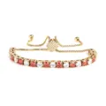 Goldfarbenes Edelstahl Tennisarmband mit roten und weißen Zirkonia verstellbarem Schieber. - 4MM Gold Quadratischer Verschluss Rot und Weiß