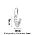 Stainless steel letter V pendant with 3 sparkling cubic zirconia stones for diy jewelry making. - Letter V / Steel