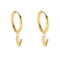 Pendientes de aro de letra V de acero inoxidable dorado con circonitas brillantes, chic. - Letra V / Dorado