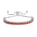 Elegantes Damen Tennis Armband aus Edelstahl mit roten Zirkonia Steinen verstellbar - 4MM Stahlfarbe Quadratischer Verschluss Rot