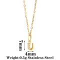 Gold stainless steel letter U pendant necklace with sparkly cubic zirconia stones for women. - Letter U / Gold