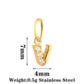 Gold stainless steel letter V pendant with sparkling cubic zirconia stones, elegant jewelry. - Letter V / Gold