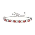 Schönes rot weiße Zirkonia Tennisarmband mit verstellbarem Herz Verschluss für Damen - 5MM Stahlfarbe Herzverschluss Rot und Weiß