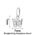Stainless Steel Letter W Pendant Zircon Charm DIY Necklace Earring Jewelry Accessory 7mm - Letter W / Steel