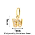 Gold Stainless Steel Letter W Zircon Pendant DIY Necklace Jewelry Accessories 7mm - Letter W / Gold