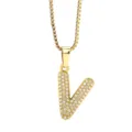 Gold stainless steel letter V pendant necklace with shimmering cubic zirconia stones. - Letter V / Gold