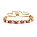 Goldfarbenes Tennisarmband mit roten und weißen Zirkonia Steinen und verstellbarem Herzverschluss. - 5MM Gold Herzverschluss Rot und Weiß