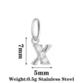 Stainless steel letter X pendant with cubic zirconia stones, size 7x5mm, lightweight 0.5g. - Letter X / Steel