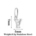 Stainless steel letter Y pendant with cubic zirconia, 7x5mm size, lightweight DIY jewelry part. - Letter Y / Steel