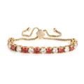 Edelstahl rot weiß Zirkonia Tennis Armband Variante, verstellbare Schiebekette für Damen. - 5MM Gold Quadratischer Verschluss Rot und Weiß