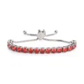 Elegantes Damen Armband aus Edelstahl mit rotem Zirkonia und verstellbarer Kette neu! - 5MM Stahlfarbe Quadratischer Verschluss Rot