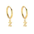Pendientes de aro de acero dorado con colgante de letra Z de circón para mujeres. - Letra Z / Dorado