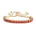 Goldfarbenes Edelstahl Armband mit Roten Zirkonia Verstellbar Damen Schmuck Geschenk - 5MM Gold Quadratischer Verschluss Rot