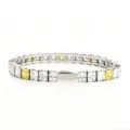 Stainless steel square cubic zirconia tennis bracelet silver and yellow stone fashion jewelry - 5MM Steel Color Square 3 White + 1 Yellow