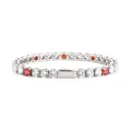 Stainless steel hip-hop tennis bracelet with red and white cubic zirconia for street fashion. - 16cm / 5MM Steel Color Round 3 White Zirconia + 1 Red Zirconia