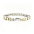 Stainless steel square cubic zirconia tennis bracelet in silver with yellow and white stones. - 5MM Steel Color Square 2 White + 1 Yellow