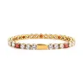Gold stainless steel tennis bracelet with red and white zircon stones for hip hop street style. - 16cm / 5MM Gold Color Round 3 White Zirconia + 1 Red Zirconia