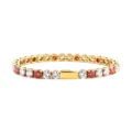 Gold Stainless Steel Tennis Bracelet with Red and Clear Zirconia Hip Hop Streetwear Jewelry - 16cm / 5MM Gold Color Round 2 White Zirconia + 1 Red Zirconia