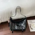 Minimalist black leather underarm shoulder bag, stylish casual handbag for women daily commuting. - With Pendant / Black