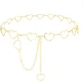 Gold hollow heart metal waist chain punk style body chain fashionable trousers accessory detail. - Heart Waist Chain / Gold