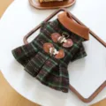 Chic pet plaid dress with brown collar and toggle buttons, perfect stylish autumn winter wear. - XS / Hazelnut Pleated Skirts