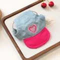 Pet denim apparel detail, cute pink heart embroidery, stylish denim and bright pink brim design. - S / Sweetheart Hats