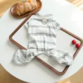 Cozy striped pet pajamas detail shot, soft fabric four-leg pet clothing with leash ring. - XS-Bust 30cm, Length 20cm (Approx 1-1.5kg) / Soft Loungewear - Green Wide Stripes