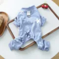 Cute blue star print pet dog pajamas soft loungewear with D-ring detail for cozy autumn. - XS-Bust 30cm, Length 20cm (Approx 1-1.5kg) / Soft Loungewear - Blue