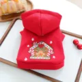 Cute Christmas pet dog hoodie red gingerbread house embroidery warm winter clothes for small dogs - XS-Bust 30cm, Length 20cm (Approx 1-1.5kg) / Christmas Sweatshirt - Gingerbread House