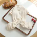 Beige knit pet clothes detail, warm pet sweater with leash ring, cozy dog apparel close-up shot - XS-Bust 30cm, Length 20cm (Approx 1-1.5kg) / Soft Loungewear - Beige