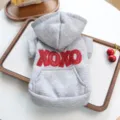Grey pet hoodie for small dogs, cute hooded sweatshirt with red glitter XOXO embroidery. - M / Gray