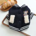 Cozy navy blue pet baseball jacket featuring cute bear embroidery and warm fleece material. - XS-Bust 30cm, Length 20cm (Approx 1-1.5kg) / Navy Blue