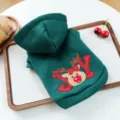 Cute Christmas pet hoodie for small dogs, dark green pet clothes with reindeer embroidery. - XS-Bust 30cm, Length 20cm (Approx 1-1.5kg) / Christmas Sweatshirt - Green Reindeer