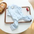 Cute blue striped pet jumpsuit detail, soft four-legged dog clothes for cozy indoor wear. - XS-Bust 30cm, Length 20cm (Approx 1-1.5kg) / Soft Loungewear - Sky Blue Stripes