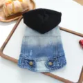 Cute pet denim jacket with black hood for small dogs, vintage trendy puppy apparel stylish. - XS / Black Hat Style
