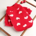 Red knitted pet sweater for small dogs with cute white heart pattern, soft and warm. - XS-Bust 30cm, Length 20cm (Approx 1-1.5kg) / Red Heart-A