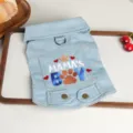 Cute blue denim pet vest with crown paw embroidery, perfect for small dogs and cats. - XS / Mom's Paws Denim Jacket