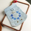 Cute blue denim pet vest for small dogs and cats with heart embroidery and d-ring leash. - XS / Mom's Prince Denim Jacket