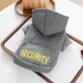 Grey pet dog hoodie sweatshirt with hood pocket and security letter print detail view - XS / Yellow Security Hoodie / Smoke