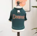 Cute dark green pet dog sweater with embroidered lettering and leash ring for small puppies. - XS / Green