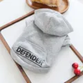 Grey pet hoodie detail, cute letter print pocket design, soft fabric for small dogs and cats. - XS / Black Defender Hoodie / Gray