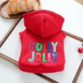 Red pet hoodie for dogs cats, festive sequin letter design, comfortable cute winter apparel. - XS-Bust 30cm, Length 20cm (Approx 1-1.5kg) / Christmas Sweatshirt - Holly