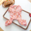 Detail view of colorful knitted pet jumpsuit for small dogs with D-ring leash buckle. - XS-Bust 30cm, Length 20cm (Approx 1-1.5kg) / Patterned Knit Loungewear - Orange