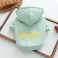 Detail view of the light green pet hoodie with security print, comfortable fabric for dogs. - XS-Bust 30cm, Length 20cm (Approx 1-1.5kg) / Bean Green