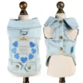 Blue heart crown embroidered denim pet vest for small dogs and cats, stylish outing outfit. - XS / Denim Blue