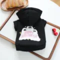Black Halloween pet hoodie for small dogs with cute ghost embroidery and cozy hood design. - XS / Happiness
