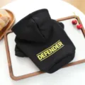 Black pet hoodie detail showing cute yellow letter print on soft fabric for small dogs and cats. - XS / Black