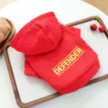 Red pet hoodie for small dogs, featuring a bold DEFENDER letter print on the back. - XS / Bright Red
