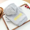 Grey pet hoodie for small dogs with yellow letter print, stylish and cozy dog sweatshirt. - Heather Grey