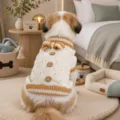 Dog knitted sweater for small dogs, breathable hollow design with buttons and bow for daily wear. - XS / Coffee and White